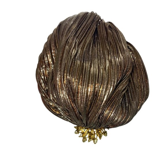 Gather Top Vintage Womens Turban Hat One Size Gold Crystal Head Wrap Pleated - Picture 4 of 7